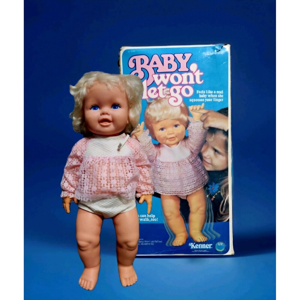 BABY WON'T LET GO 🎀 Doll w/BOX Less Rattle & Squeekie Toy KENNER 1977